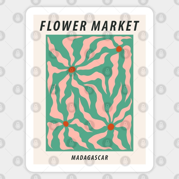 Flower market, Madagascar, Retro print, 70s, Indie decor, Cottagecore, Groovy abstract flowers Sticker by KristinityArt